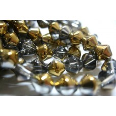 Бусины биконус кристалл с половинным напылением золото-металлик 6мм (нить 33 см)